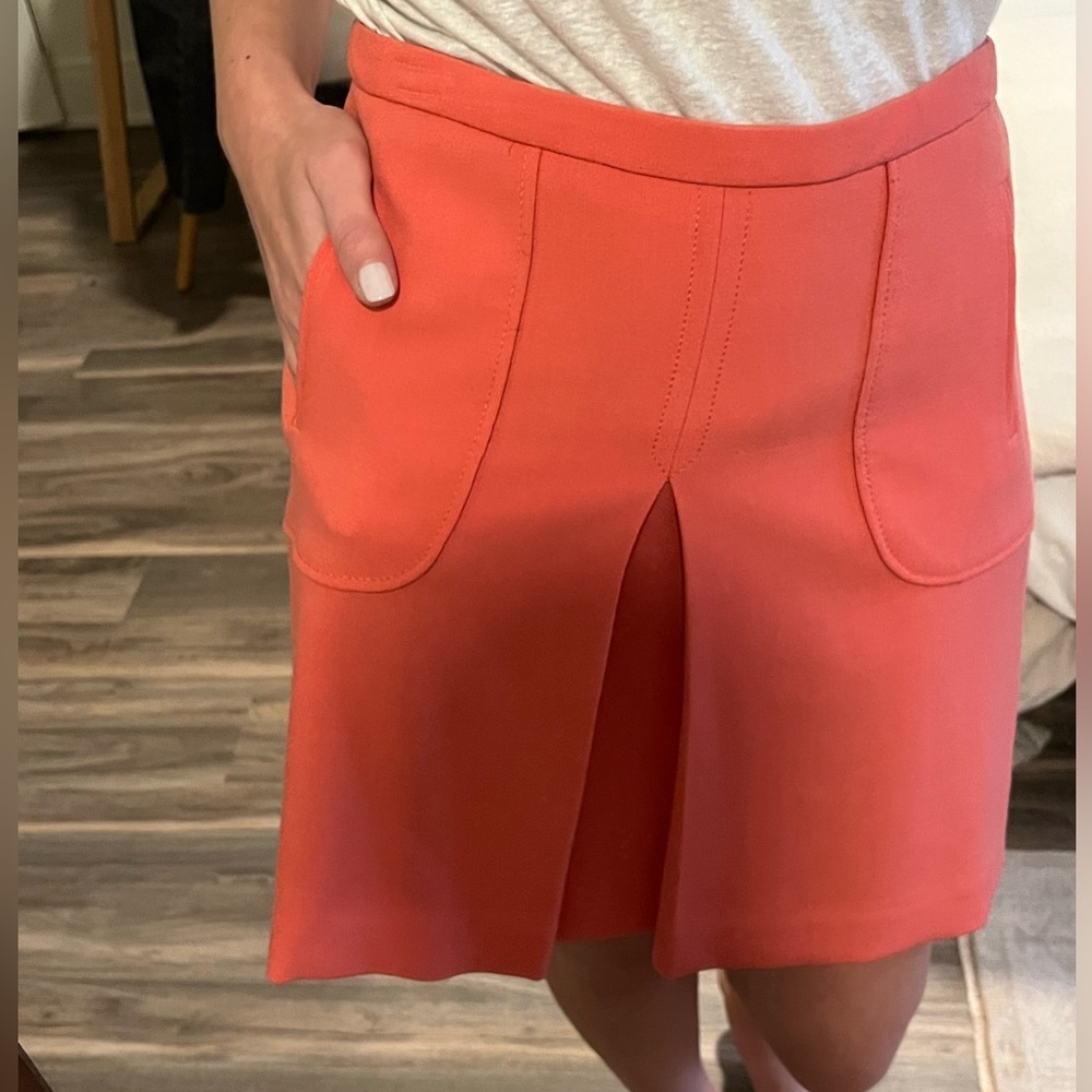 Maeve salmon pink pleated skirt